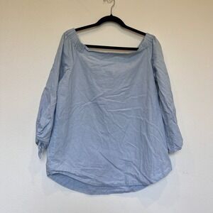 Free People Light Blue Cotton Off The Shoulder Tie Sleeve Blouse Top Medium